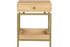 Best Sale Miliboo Mesilla con almacenaje de madera maciza de mango y metal dorado 40 cm MORISSON