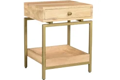 Best Sale Miliboo Mesilla con almacenaje de madera maciza de mango y metal dorado 40 cm MORISSON