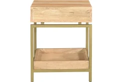 Best Sale Miliboo Mesilla con almacenaje de madera maciza de mango y metal dorado 40 cm MORISSON