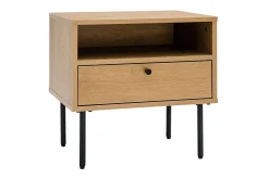 Flash Sale Miliboo Mesilla de noche con espacio de almacenaje, acabado roble claro y patas de metal negro 50 cm PERNELLE