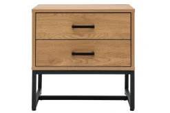 Clearance Miliboo Mesilla de noche con espacio de almacenaje y 2 cajones acabado roble claro y metal negro 50 cm LOVATO