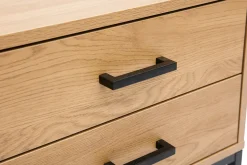 Clearance Miliboo Mesilla de noche con espacio de almacenaje y 2 cajones acabado roble claro y metal negro 50 cm LOVATO