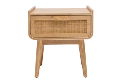 Best Sale Miliboo Mesilla de noche de madera maciza clara y ratán con cajón 50 cm ATHÈNE