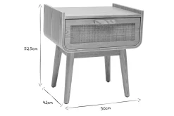 Best Sale Miliboo Mesilla de noche de madera maciza clara y ratán con cajón 50 cm ATHÈNE