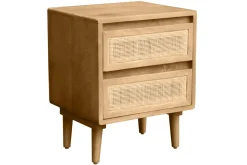 Clearance Miliboo Mesilla de noche de madera maciza de mango y caña de ratán con 2 cajones 40 cm ACANGE