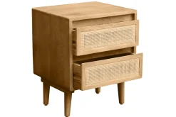 Clearance Miliboo Mesilla de noche de madera maciza de mango y caña de ratán con 2 cajones 40 cm ACANGE