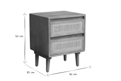 Clearance Miliboo Mesilla de noche de madera maciza de mango y caña de ratán con 2 cajones 40 cm ACANGE