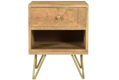 Store Miliboo Mesilla de noche de madera de mango macizo tallada y metal dorado LINIUM