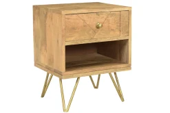 Store Miliboo Mesilla de noche de madera de mango macizo tallada y metal dorado LINIUM