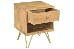 Store Miliboo Mesilla de noche de madera de mango macizo tallada y metal dorado LINIUM