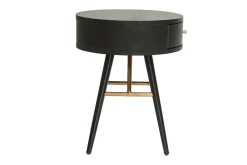 Shop Miliboo Mesilla de noche vintage redonda de madera y metal negro con detalles dorados KORAL