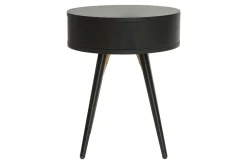 Shop Miliboo Mesilla de noche vintage redonda de madera y metal negro con detalles dorados KORAL