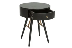 Shop Miliboo Mesilla de noche vintage redonda de madera y metal negro con detalles dorados KORAL