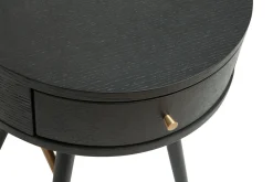Shop Miliboo Mesilla de noche vintage redonda de madera y metal negro con detalles dorados KORAL