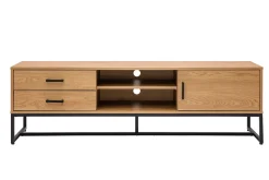 Store Miliboo Mueble TV con acabado de roble claro y metal negro 160 cm LOVATO