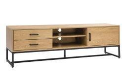 Store Miliboo Mueble TV con acabado de roble claro y metal negro 160 cm LOVATO