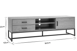 Store Miliboo Mueble TV con acabado de roble claro y metal negro 160 cm LOVATO