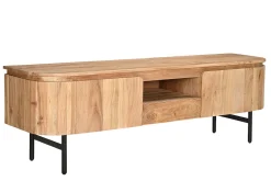 Clearance Miliboo Mueble TV con almacenaje de madera maciza y metal negro 160 cm NAPOLI