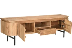 Clearance Miliboo Mueble TV con almacenaje de madera maciza y metal negro 160 cm NAPOLI