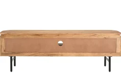 Clearance Miliboo Mueble TV con almacenaje de madera maciza y metal negro 160 cm NAPOLI