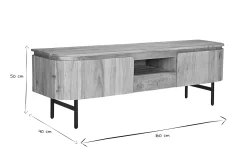 Clearance Miliboo Mueble TV con almacenaje de madera maciza y metal negro 160 cm NAPOLI