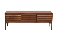 New Miliboo Mueble TV de 3 puertas de madera oscura maciza de mango y metal negro 120 cm ONDA