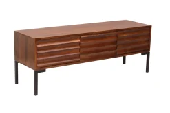 New Miliboo Mueble TV de 3 puertas de madera oscura maciza de mango y metal negro 120 cm ONDA