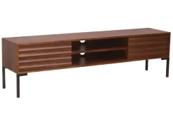 New Miliboo Mueble TV de 2 puertas de madera oscura maciza de mango y metal negro 160 cm ONDA