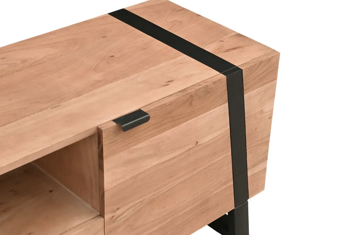 Best Miliboo Mueble TV de acacia maciza y metal negro 150 cm ALVARO