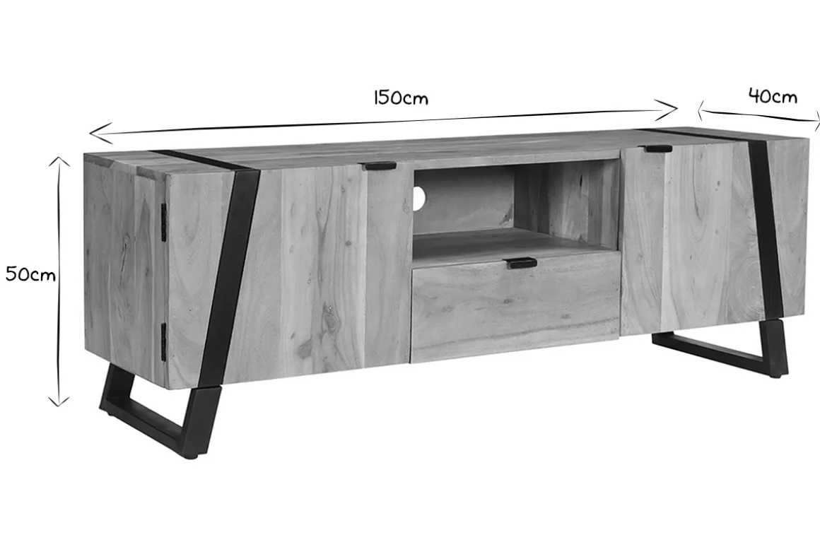Best Miliboo Mueble TV de acacia maciza y metal negro 150 cm ALVARO