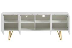 Discount Miliboo Mueble TV de diseño 140 cm con grabados grabado de metal blanco y dorado OZEN