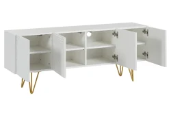 Discount Miliboo Mueble TV de diseño 140 cm con grabados grabado de metal blanco y dorado OZEN