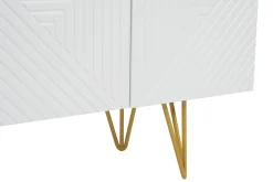 Discount Miliboo Mueble TV de diseño 140 cm con grabados grabado de metal blanco y dorado OZEN