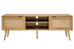 Best Miliboo Mueble TV de madera clara, mimbre y metal negro con 2 puertas 140 cm MANILLE