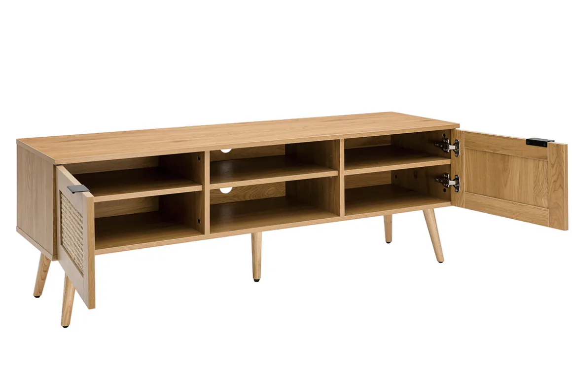 Best Miliboo Mueble TV de madera clara, mimbre y metal negro con 2 puertas 140 cm MANILLE