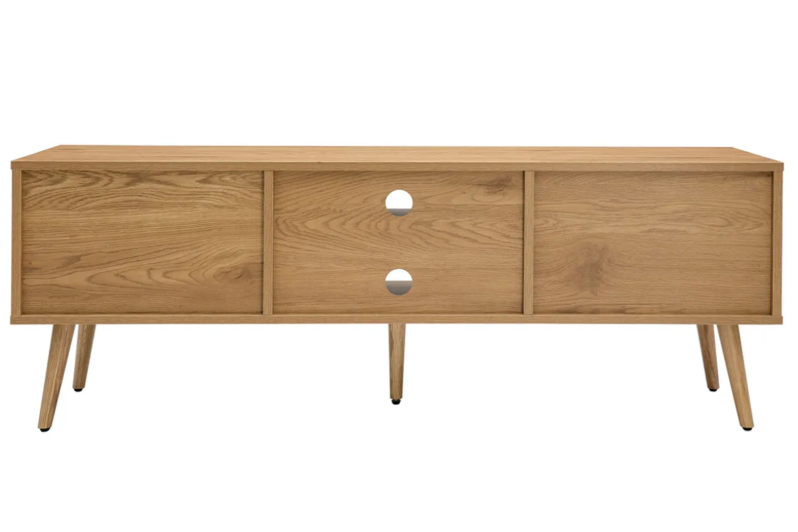 Best Miliboo Mueble TV de madera clara, mimbre y metal negro con 2 puertas 140 cm MANILLE