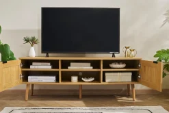 Best Miliboo Mueble TV de madera clara, mimbre y metal negro con 2 puertas 140 cm MANILLE
