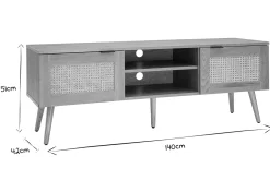 Best Miliboo Mueble TV de madera clara, mimbre y metal negro con 2 puertas 140 cm MANILLE