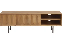 Cheap Miliboo Mueble TV de madera clara de mango macizo con grabado y metal negro 120 cm AGRA