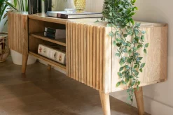 Sale Miliboo Mueble TV de madera maciza de mango oscuro con puertas correderas 140 cm ALBA