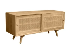 Store Miliboo Mueble TV de madera maciza de mango y caña de ratán 110 cm ACANGE