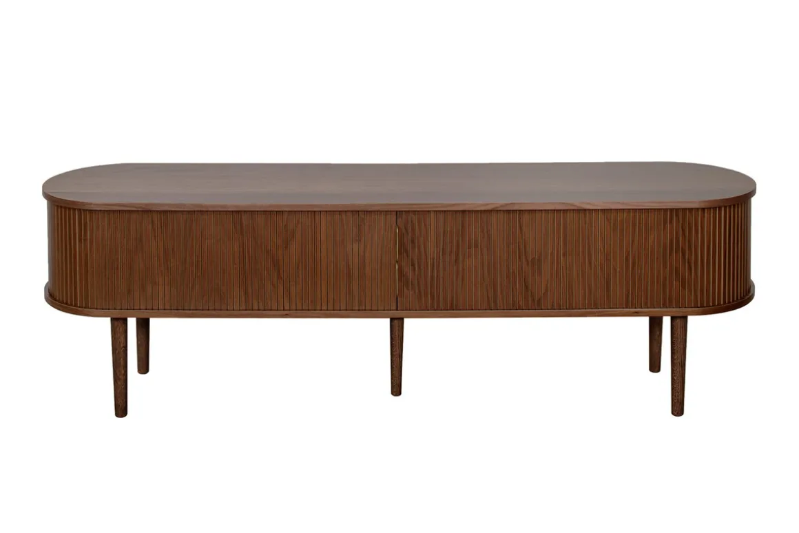 Sale Miliboo Mueble TV de nogal oscuro con almacenaje y 2 puertas correderas 180 cm EPIC