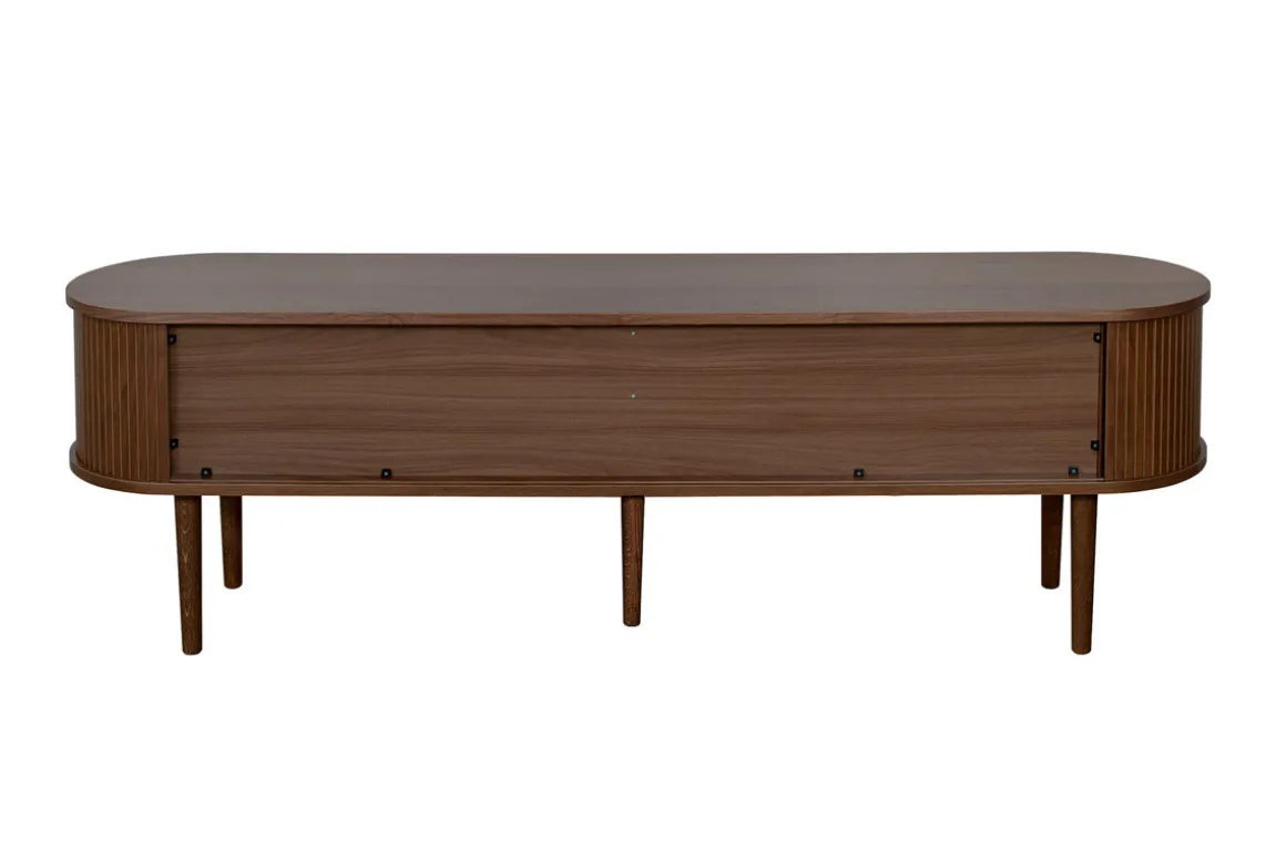 Sale Miliboo Mueble TV de nogal oscuro con almacenaje y 2 puertas correderas 180 cm EPIC