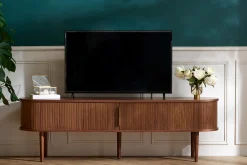 Sale Miliboo Mueble TV de nogal oscuro con almacenaje y 2 puertas correderas 180 cm EPIC