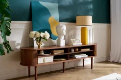 Sale Miliboo Mueble TV de nogal oscuro con almacenaje y 2 puertas correderas 180 cm EPIC