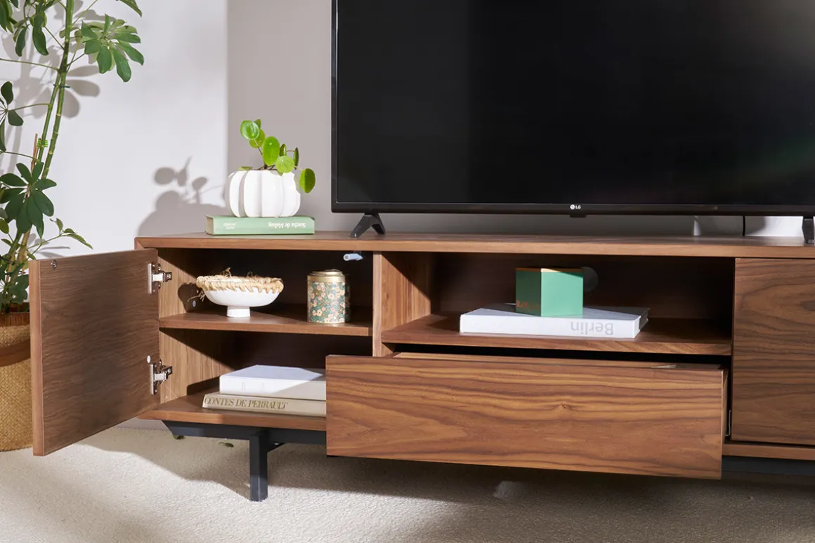 Online Miliboo Mueble TV diseño vintage 160cm nogal MANNY