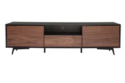Best Miliboo Mueble TV negro mate y contrachapado de nogal con 2 puertas y 1 cajón 160 cm MERMOZ