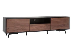 Best Miliboo Mueble TV negro mate y contrachapado de nogal con 2 puertas y 1 cajón 160 cm MERMOZ