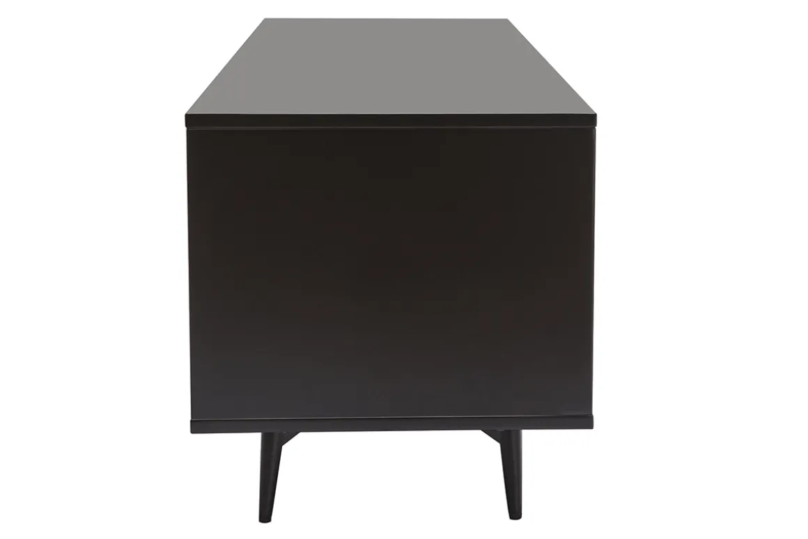 Best Miliboo Mueble TV negro mate y contrachapado de nogal con 2 puertas y 1 cajón 160 cm MERMOZ