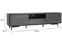 Best Miliboo Mueble TV negro mate y contrachapado de nogal con 2 puertas y 1 cajón 160 cm MERMOZ